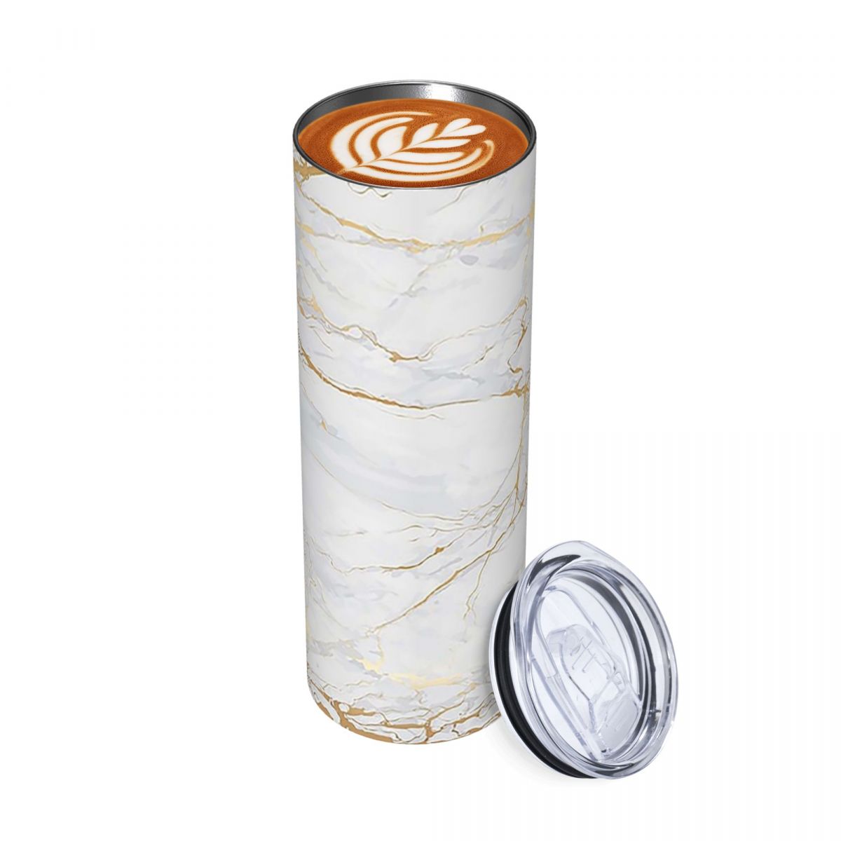 Tumbler 20Oz White - Beyaz ve Altın Mermer Desenli Paslanmaz